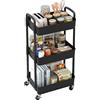Sywhitta - Carrello in plastica a 3 scomparti, multifunzionale, per ufficio, soggiorno, cucina, contenitore mobile con ruote, colore nero