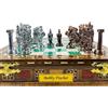 Senza marchio Antico set scacchi con scacchiera intarsiata Pegaso fatta a mano 15,3" 🎁 reg...