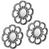Relaxdays Set da 3 Specchi a Forma di Fiore, da Parete, Rotondi, Cornice Decorativa in Plastica, Diametro 26 cm, Argento
