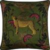 Paoletti Tropica Cheeta Copricuscino - Fodera Decorativa con Gatto Esotico e Fiori Bordati (Kaki - 45x45cm)
