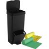 WELL HOME MOBILIARIO & DECORACIÓN Confezione di pattumiera o riciclaggio 70 l in nero, vertiginoso, 2 scomparti, pattumiera rifiuti, 76 cm, include sacchetti per la spazzatura adattati 30+40 L