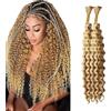 WuvuSnm Human Hair Braiding Deep Wave Boho Braids Bulk Hair Weave Natural Extensions No Weft Highlight Honey Blonde Color 2 Braids Per Pack Total 100g for Woman 34 34 Inch