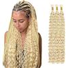 WuvuSnm Human Hair Braiding Deep Wave Boho Braids Bulk Hair Weave Natural Extensions No Weft #613 Blonde Color 3 Braids Per Pack Total 150g for Woman 30 30 30 Inch
