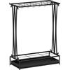 HOMCOM Portaombrelli con Vaschetta per l'Acqua, 21 Fori e 24 Ganci per Ombrello, in Acciaio, 50x24x68 cm, Nero
