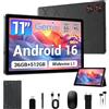 LORDWIT Tablet 11 pollici, 36 GB RAM 512 GB ROM/1 TB TF, Dual SIM 4G LTE Tablet con tastiera, display IPS HD 90 Hz, Octa Core, Widevine L1, WLAN, GPS, Android 15 Tablet con custodia/cuffie/mouse/penna