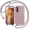 CaseLover Cover per Samsung Galaxy A14 5G/A14 4G con Cordino, Motivo Cuore, Rosa | CaseLover Custodia con Laccio Collana Regolabile, Morbida TPU Silicone Case, AntiGraffio Antiurto Protettiva Cover
