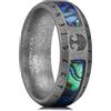 King Will Anello da uomo vichingo in acciaio inox 316L con albero della vita e inserto in scialle Abalone, anello da uomo 8 mm, finitura vintage grigia/nera, confortevole, Acciaio inossidabile