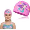 Cappelli da Bagno per Bambini Cuffie Piscina Bambini Rosa Tessuto Poliestere Allungabile Cappello da Nuoto per Capelli Lunghi E Corti, circonferenza testa 50-56cm 19-22in