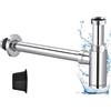 GOEDCH Sifone Universale in Acciaio Inox: Sifone per Bottiglie in 1 1/4 per Bagno e Lavabo, Sifone per Tazza con Apertura di Pulizia, Sifone per Lavabo con Manicotto in Gomma e Istruzioni