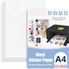 AOOTE Carta Adesiva Stampabile, 26 Fogli A4 di Carta Adesiva Trasparente Stampabile, 297 x 210mm, 50 Micrometro Impermeabile Pellicola Adesiva Trasparente, Etichette Adesive per Stampanti Laser