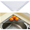 Vauki Scolapiatti per lavello, 40,8 x 7,2 cm, triangolare scolapiatti, pieghevole e rimovibile, da arrotolare, in acciaio inox con rivestimento in silicone, scolapiatti (grigio)