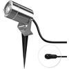 JNR Faretti da Giardino con picchetto da giardino, Argento | Acciaio Inossidabile Faretti IP65 Impermeabile, con Cavo da 2 M e IP68 Connettori, 230V GU10 5W 3000K LED Lampadina Inclusa