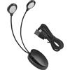 Flylin 8 luci LED per leggio, ricaricabile, con clip, luce da lettura con doppio braccio regolabile e cavo USB, 3 livelli di luminosità, lampada da libro per spartiti, orchestra, chitarra, lettori,