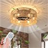 Ganeed Ventilatori da soffitto con Luci Stile Industriale Fattoria Ventilatore da soffitto 48cm Lampada a Gabbia Rattan Boho E27 Montaggio a Filo con Telecomando Nero 6 Luci