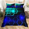 Homemissing Set di biancheria da letto a nido d'ape per bambini, ragazzi e ragazze, set copripiumino geometrico con alveare, per letto singolo, colore azzurro e blu, 2 pezzi