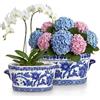 Briful Set di 2 vasi in ceramica blu e bianca - Vaso ovale in stile porcellana con motivo floreale - Ciotola e vaso decorativo per piante da interno, orchidee e fiori artificiali - 19 cm e 27 cm