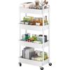 Sywhitta - Carrello in plastica a 4 scomparti, multifunzionale, per ufficio, soggiorno, cucina, contenitore mobile con ruote, colore bianco