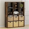 Furinno CUBICLE Mobile per Giradischi con Raccoglitore per Vinili, 12-Cube 1.2 Extra Spesso Raccoglitore per Dischi in Vinile, Scaffale Multimediale Aperto sul Retro per CD DVD Dischi, Pino Ambra