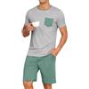 PrinStory Pigiama corto da uomo con scollo rotondo, maglietta e pantaloncini a contrasto, Blu Navy Cane Grigio, L