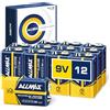 ALLMAX BATTERY Batterie Alcaline 9V BLOCK (6LR61) Allmax Maximum Power (12 pezzi): Durata ultra-lunga, conservazione per 7 anni, tenuta stagna, perfette per rilevatori di fumo e allarmi antincendio