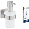 GROHE Dispenser di sapone GROHE Start Cube con supporto e GROHE QuickGlue A1 (materiale: vetro e metallo, quantità di riempimento 160 ml, con viti e tasselli), 158 mm, acciaio inossidabile, 41098DC0