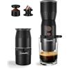CONQUECO Macchina Caffè Portatile 2in1, 455g Ultraleggera Non Riscalda l'Acqua (Richiede Acqua Calda), Serbatoio 160ml, Cialde NS e Macinato, USB-C 250 Tazzine, 30s Estrazione, Per Campeggio e Viaggio