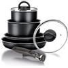 Moneta Gea Minispace Batteria 6 pezzi con manico removibile, alluminio 100% riciclato, anche per induzione. Made in Italy