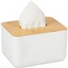 Relaxdays, Bianco/Naturale Porta Fazzoletti con Coperchio in bambù, per Bagno, Design Moderno, Plastica, HLP 10x17x13 cm, 1 Pz
