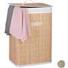 Relaxdays Cesto Portabiancheria in bambù, Rettangolare, Pieghevole, con Coperchio, con Scritta Laundry, HxLxP: 60 x 40 x 30 cm, Legno Naturale
