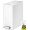 EKO Pattumiera da bagno sottile con coperchio, piccola pattumiera in acciaio inox con secchio interno rimovibile, 6 l, pattumiera a gradino (bianco)
