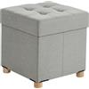 Relaxdays Sgabello Imbottito Effetto Lino, Gambe in Legno, Grigio Chiaro, 38x38x38 cm