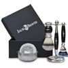 Jack Shaver Set da barba da uomo, kit da barba personale da 5 pezzi, rasoio da barba a 5 bordi, pennello da barba in tasso sintetico, sapone e ciotola, supporto da barba, miglior regalo per uomini