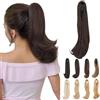 Elailite Extension Coda Capelli Lisci Coda Finta di Cavallo con Pinza Nero Naturale/Castano Rossiccio Scuro Quick-clip Ponytail Punte Ondulate 40cm 100g