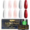 INPING Smalto Semipermante Unghie HEMA-FREE TPO-FREE, 5 Colori Bianco Trasparente Jelly Nude Rosa Argento Glitter Rosso malti Semipermanenti per Unghie Soak-Off UV/LED Nail Polish, 8 ML