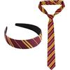 AYNKH Cravatta e Fascia Per Capelli a Righe Rosse e Gialle, Accessori da Strega, Cravatta per Feste, Kit Per Travestimenti Per Bambini e Bambine.