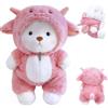 FOSER Orsacchiotto di peluche con costume di pecora, 30 cm, orsacchiotto, supporto emotivo, camice rimovibile, angelo custode rosa, orsacchiotto portafortuna (rosa)