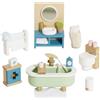 Le Toy Van - ME060 - Bagno per casa delle bambole, 3 anni, gioco educativo, Set mobili di legno 19 pezzi, giocattoli ecologici, Montessori, include accessori per la stanza da bagno
