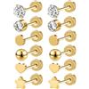Aoedej G23 - Orecchini a perno in titanio con retro piatto, ipoallergenici, con zirconia cubica, a forma di cuore, stelle, palline, cartilagine, per donne e uomini, per elica, trago, conchiglia, elica