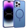 Knrlqim Custodia Magnetica per iPhone 14 Pro Max, Compatibile con MagSafe, PC Silicone Cover Traslucido Opaco, Case Protezione Fotocamera & Pulsanti Metallo, Antiurto Antiscivolo Slim, Blu