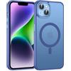 Knrlqim Custodia Magnetica per iPhone 14 Plus, Compatibile con MagSafe, PC Silicone Cover Traslucido Opaco, Case Protezione Fotocamera & Pulsanti Metallo, Antiurto Antiscivolo Slim, Blu