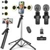 YUANRAN Treppiede per cellulare Vlogging-Kit per iPhone/Android, selfie stick da 180 cm con 2 luci di riempimento e microfono senza fili, treppiede per smartphone, kit di partenza per Tiktok/YouTube