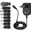 helpers lab 12W Alimentatore Universale CA a CC 3V 4,5V 5V 6V 7,5V 9V 12V 1A, Adattatore Multitensione con 8 Spine CC per Elettronica Domestica