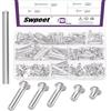Swpeet 201Pcs 5 dimensioni M5 × 6mm / 12mm / 20mm / 25mm / 30mm in alluminio testa piatta Semi rivetti tubolari con Punch assortimento Kit, rotondo testa piatta Semi rivetti tubolari in tono argento