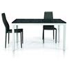 KONTE.DESIGN Tavolo TALAMONE in legno, finitura Marmo Nero e base in metallo bianco, 140 x 80-200 x 80