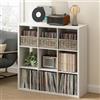 Furinno CUBICLE Mobile per Giradischi con Raccoglitore per Vinili, 9-Cube 1.2 Extra Spesso Raccoglitore per Dischi in Vinile, Scaffale Multimediale Aperto sul Retro per CD DVD Dischi, Bianco