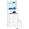 CAIYUN Comodino alto con 4 ripiani, divano con 3 cassetti in tessuto, porte USB e prese, comodino con libreria, tavolino per soggiorno, camera da letto (bianco)