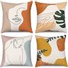Hnmdmyi Copricuscino Boho 40x40 Set di 4, Astratto Minimalista Donna Viso Corpo Linea Foglia Pianta Copricuscini Decorativi Arte Moderna Estetica Lino Copricuscino per Divano Divano Home Decor