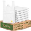 Zenic | Sacchetti Trasparenti Per Alimenti | 40x50 Cm Pack 200 Unità | Shopper Plastica con Manici per Spesa | Frutta e Verdura, Macelleria, Pescheria, Congelatore, Negozio e Casa