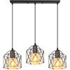 PETITES ECREVISSES Lampadario a Sospensione Vintage 3 Luci Industriale E27 Plafoniera Retro in Metallo gabbia Lampada da soffitto per Cucina Salotto (Nero)