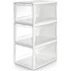 Yorbay Set da 3 Pezzi Scatola da Scarpe Fino a Taglia 48, Pieghevole Super HD Trasparente Impilabile Rimovibili, Home Organizer per Uomo/Donna, Bianco 37 x 26 x 20 cm
